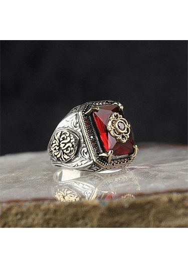 Kırmızı Zirkon Taşlı 925 Gümüş Yüzük