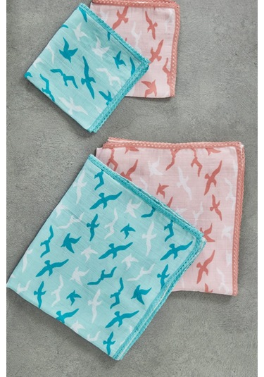 Ecocotton Turna Kız Bebek Müslin Örtü Seti Somon 100 X 100 Cm Turkuaz