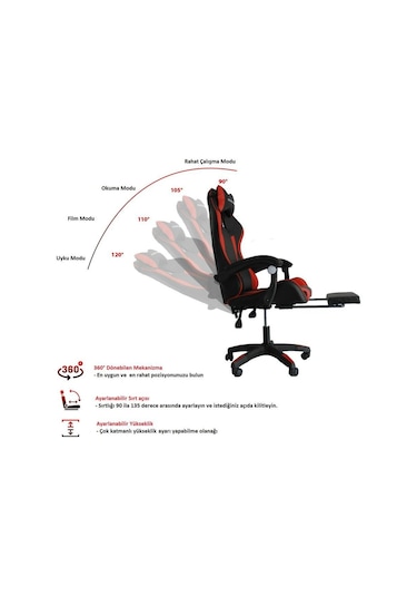 Fashcolle Red Star Işıklı - Masaj Özellikli Oyuncu Koltuğu Kırmızı-siyah