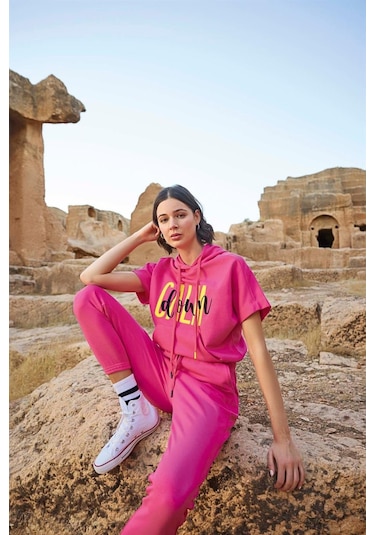 Monamise Kadın Kapüşonlu "calm Down" Eşofman Takımı 23089 Pembe