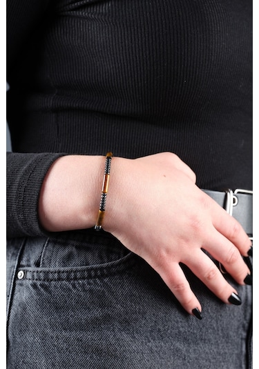 Ssilhoutte Doğaltaş Sertifikalı Erkek & Kadın Doğal Taş Kaplangözü Ve Hematit Hediye Tasarım Bileklik 4mm Kahverengi