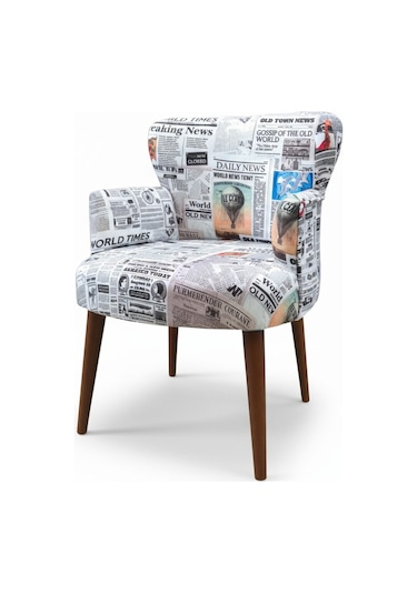 Roma Modern Tekli Koltuk Berjer - Dijital Baskılı Kumaş - Ahşap Ayak - Gazete Desen Gazete Desen