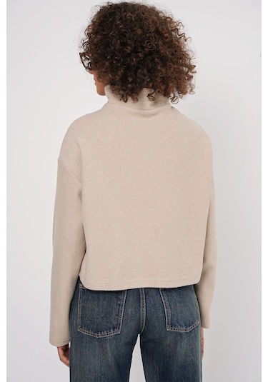 Bigdart 55449 Fermuarlı Yaka Örme Sweatshirt - Krem