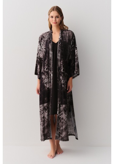 Suwen Rustic Uzun Sabahlık Sh26118615l911 Siyah Desenli