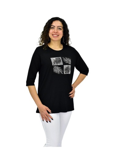 Caftan Kadın Kısa Kol Taşlı Bluz Bgl-st04710 Siyah