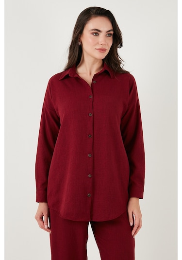 Lela Keten Karışımlı Regular Fit Lastikli Bel Uzun Kollu Alt Üst Bayan Takım 6696622 Bordo