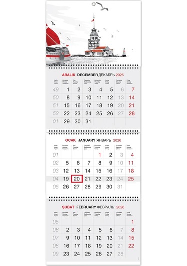 2026 Jumbo Boy Kuşe Gemici Takvimi Denizci Duvar Takvimi 33x92,5 Cm