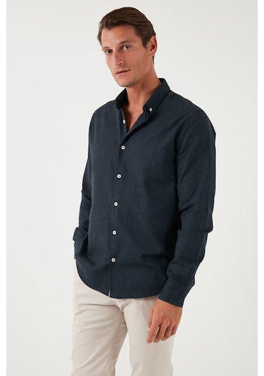 Buratti Pamuklu Regular Fit Düğmeli Yaka Kışlık Erkek Gömlek Cf24W127079 Koyu Lacivert