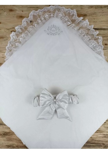 Yenidoğan Pırıltı Taç Nakışlı İnci Delüks Kundak Bebek Battaniyesi Ekru Ekru