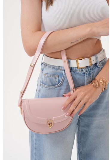 Acı Kahverengi Suni Deri Ayarlanabilir Askılı El ,kol Ve Omuz Çantası Açık Pembe