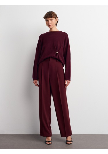 Dilvin 7954 Yüksek Bel Pantolon-bordo Bordo