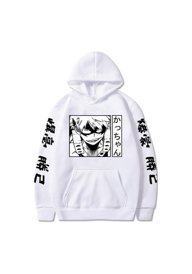 Gri Anime Figürü My Hero Academia Katsuki Bakugo Kapüşonlular Erkek Kadın Japon Tarzı Anime Kazak Unisex Komik Harajuku Rahat Kazak Üst Gri