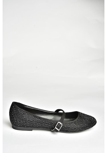 Fox Shoes U726628004 Siyah Kumaş Taş Detaylı Babet Siyah