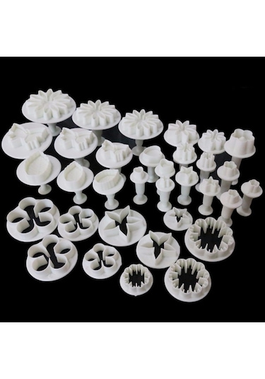 Qingmipy 33 Parça Gıda Kalitesi Plastik Pasta Bisküvi Kesici Seti - Gül, Kelebek, Ayçiçeği Desenli Fondant Ve Hamur Şekillendirici Araçları Çok Renkli