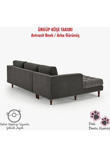 Ürgüp Modern Köşe Koltuk Takımı - Antrasit - Sol Köşe-baby Face Yumuşak Kumaş Antrasit