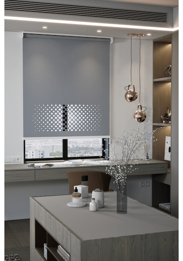 Lazer Kesim Mat Stor Perde, Lazer Kesimli Modern Serisi, M-2004 Antrasit Renk Antrasit