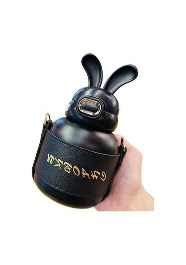 Didadodo Termos Sevimli Öğrenci Bardağı - Tavşan Kulağı, Siyah Çocuk Su Şişesi - Yx Siyah Küçük Boy Siyah