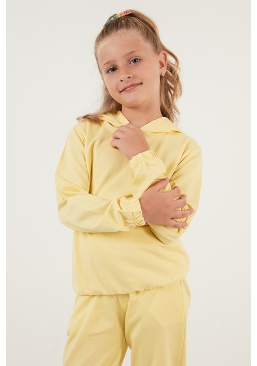 Lela Kapüşonlu Cepli % 100 Pamuk Çocuk Unisex Çocuk Takım 5922021 Sarı