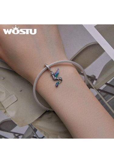 Wostu 925 Ayar Gümüş Renkli Emaye Uçan Ejderha Kolye Charms Kadınlar İçin Dıy Bilezik Ve Kolye Gümüş