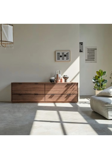Vintage Walnut Model Devirme Kapaklı Masif Ahşap Tv Ünitesi