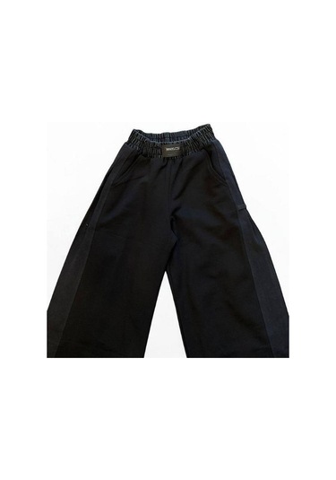 Zekids Kız Çocuk Yanları Denim Garnilli 2 İplik Pantolon-15038 Siyah