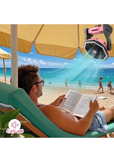 Motion003 Roykaw 10000mah Sarj Edilebilir Kamp Fanli Telefon Sarjli Led Aydinlatmali Cadir Fan Pembe