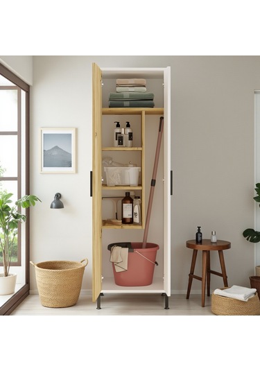 Robin Home Çok Amaçlı Dolap Vileda Banyo Dolabı Beyaz Beyaz