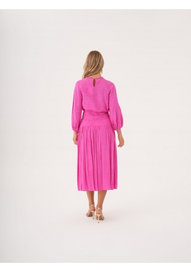 Büzgü Detaylı Kuşaklı Viskon Ve Keten Karışımlı Bluz FUŞYA