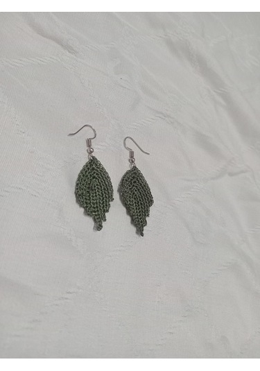 Golden Takış Modern El İşi Örgü Küpe Yeşil