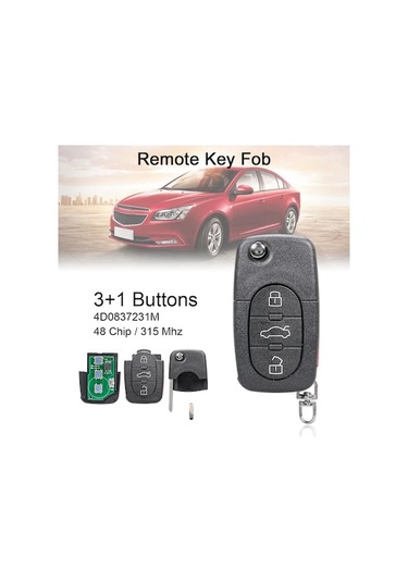 Novahub Id48 Çipli 315mhz 3+1 Düğme Araba Uzaktan Anahtarı /4d0837231m A4 / S4 / A6 / A8 / Tt 1997-2005 İçin Uygun