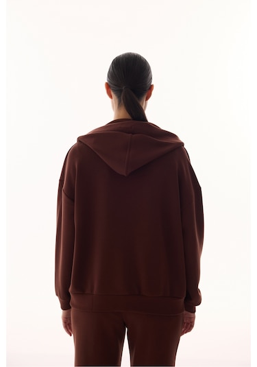 Penti Kahverengi V Yaka Oversize Kapüşonlu Sweatshirt