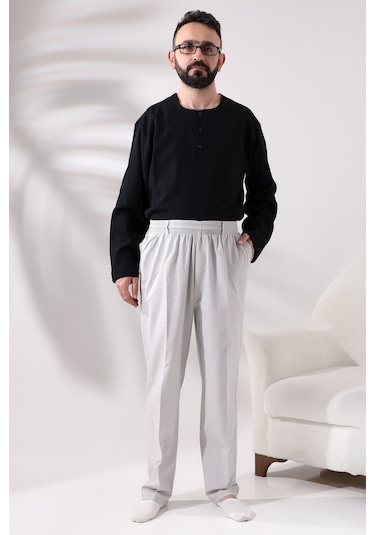 Keten Hac Ve Umre Erkek Şalvar Pantolon Açık Gri 001