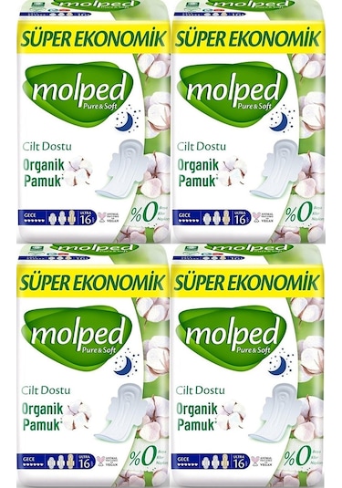 Molped Pure & Soft Gece Süper Ekonomik Hijyenik Ped 4 x 16'lı
