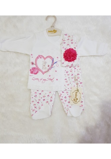 Candysbebe Kız Bebek Ayaklı Takım 3 Lü 0-3 Ay Beyaz - Pembe