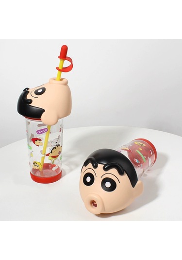 Hangfox Shinchan Tritan Plastik Pipetli Su Bardak, 500ml Büyük Kapasiteli, Şık Tasarım Kırmızı