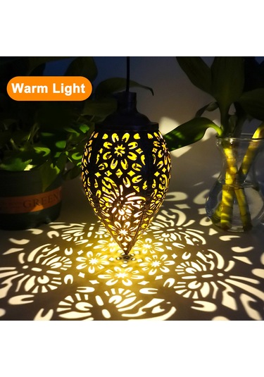 Dofolink Güneş Enerjili Bahçe Aydınlatması, Demir Çelik Kelebek Desenli Asılı Fener, Islak Taş Desenli Konik Lambader, Sıcak Beyaz Işık 8-10 Saat Süre Kahverengi