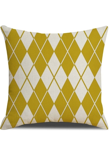 Kuzey Avrupa Geometrik Keten Yastık 45 45 Cm-14 Ekru