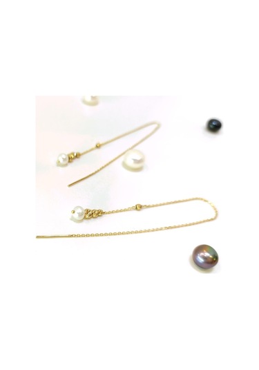 Altın Ürünler  Dorika Toplu İnci Sallanan Zincir Küpe 14 Ayar