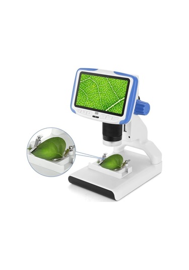 Dijital Masaüstü Mikroskop Kumandalı 2 Mp 5 İnç Lcd Ekran 8 Led Işık Biyolojik Mikroskop Hassas Görüntü