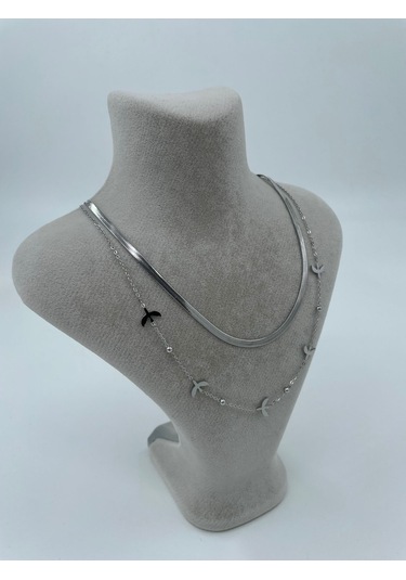 Xbaby İkili Kuş Gümüş Renk Çelik Kolye Gümüş