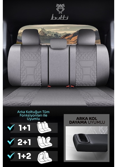 Gri - Gri Butti Speedy Serisi Premium Oto Koltuk Kılıfı Ortopedik Destekli, Ön Arka Tam Set, Aırbag Uyumlu