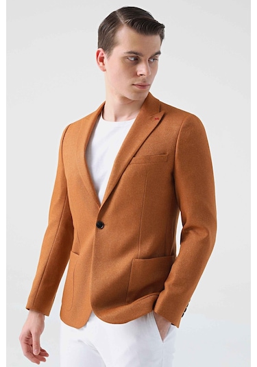 D's Damat Slim Fit Camel Armürlü Kumaş Ceket 1ef04r101409m Camel