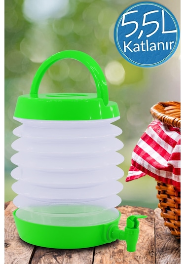 Musluklu Katlanır Su Bidonu Outdoor Akordiyon Kamp Çeşme Piknik Damacana İçecek Şişesi Kova Yeşil