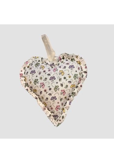 Uretti - Gamze 4416 - El Yapımı Kalpli İnci Dantelli Lavanta Tanecikli Kese 15cm - Beyaz