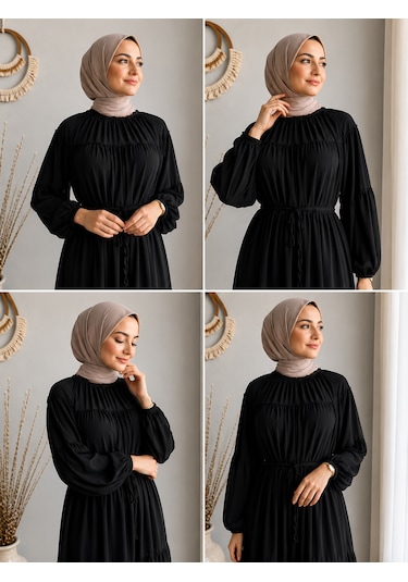 Efulim Womens İpli - Astarlı Salaş Şifon Tesettür Elbise Siyah Efulim Womens İpli - Astarlı Salaş Şifon Tesettür Elbise Siyah