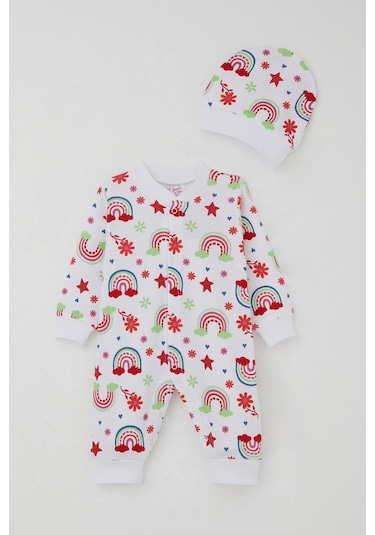 Breeze Kız Bebek Tulum Gökkuşağı Masalı Çiçek Desenli 0-6 Ay, Beyaz Beyaz