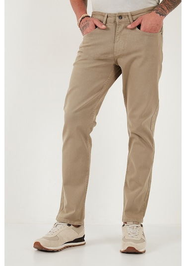 Buratti Pamuklu Comfort Fit Normal Bel Boru Paça Jeans Erkek Kot Pantolon 4412C19Texas Bej