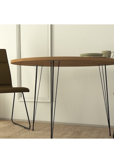 Pasific Home Sandalf Metal Ayaklı Yuvarlak Mutfak Masası Koyu Meşe