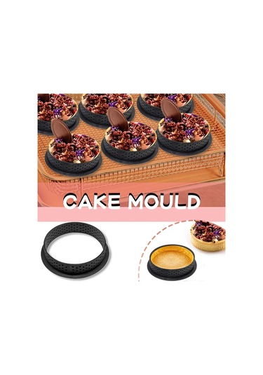 10 Adet Delikli Tart Halkası, Delikli Mus Kek Yuvarlak Kalıp Pişirme Aletleri, Delikli Yeniden Kullanılabilir Yuvarlak Plastik Pişirme Aksesuarları - Siyah Diğer