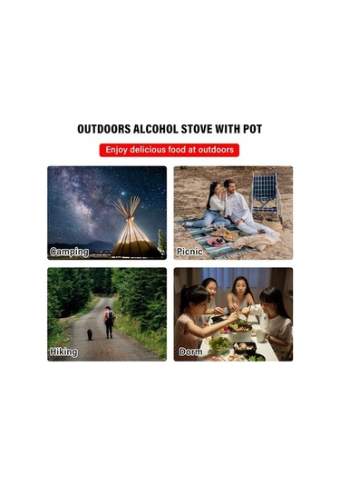 Pazly Taşınabilir Paslanmaz Çelik Alkol Ocaklı Açık Hava Barbekü Kamp Piknik Yemek Pişirme Tencere Gümüş Gümüş
